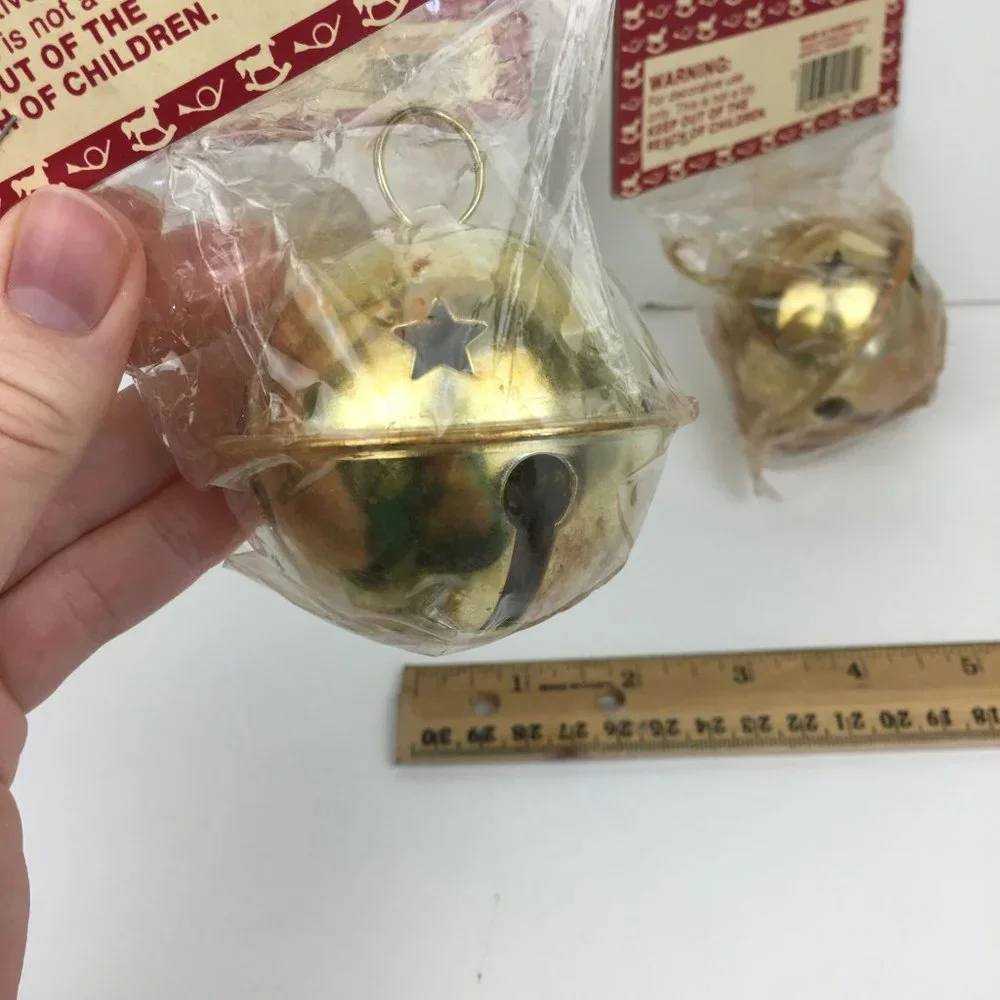 Vtg 3 Just For Keeps‎ Gold Metal Christmas Holiday Bells with Star Shapes Craft